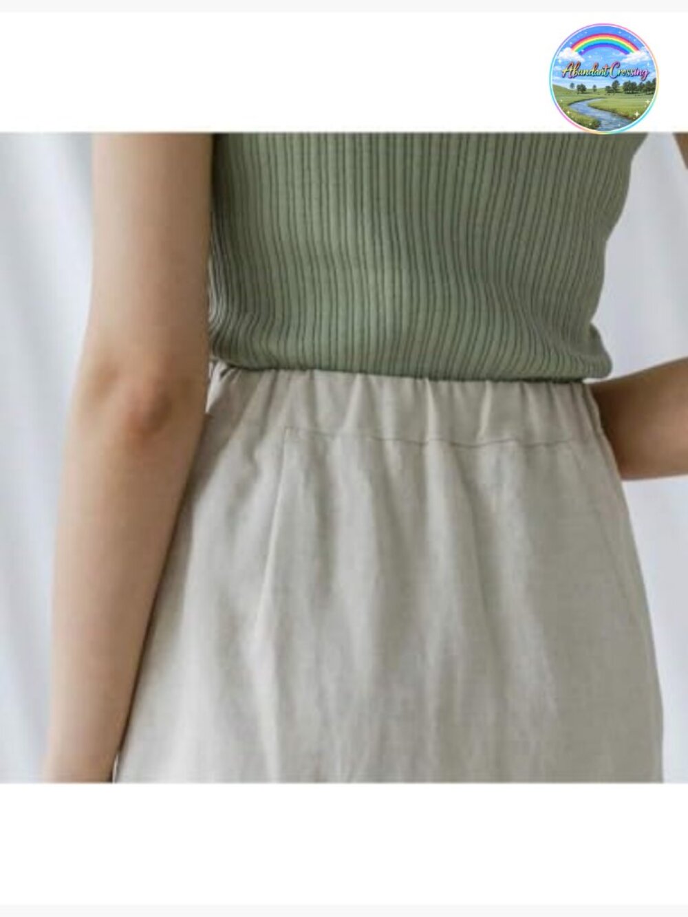 High Waisted Straight Cotton Linen Long Skirt with Slit - Picture 6 of 6